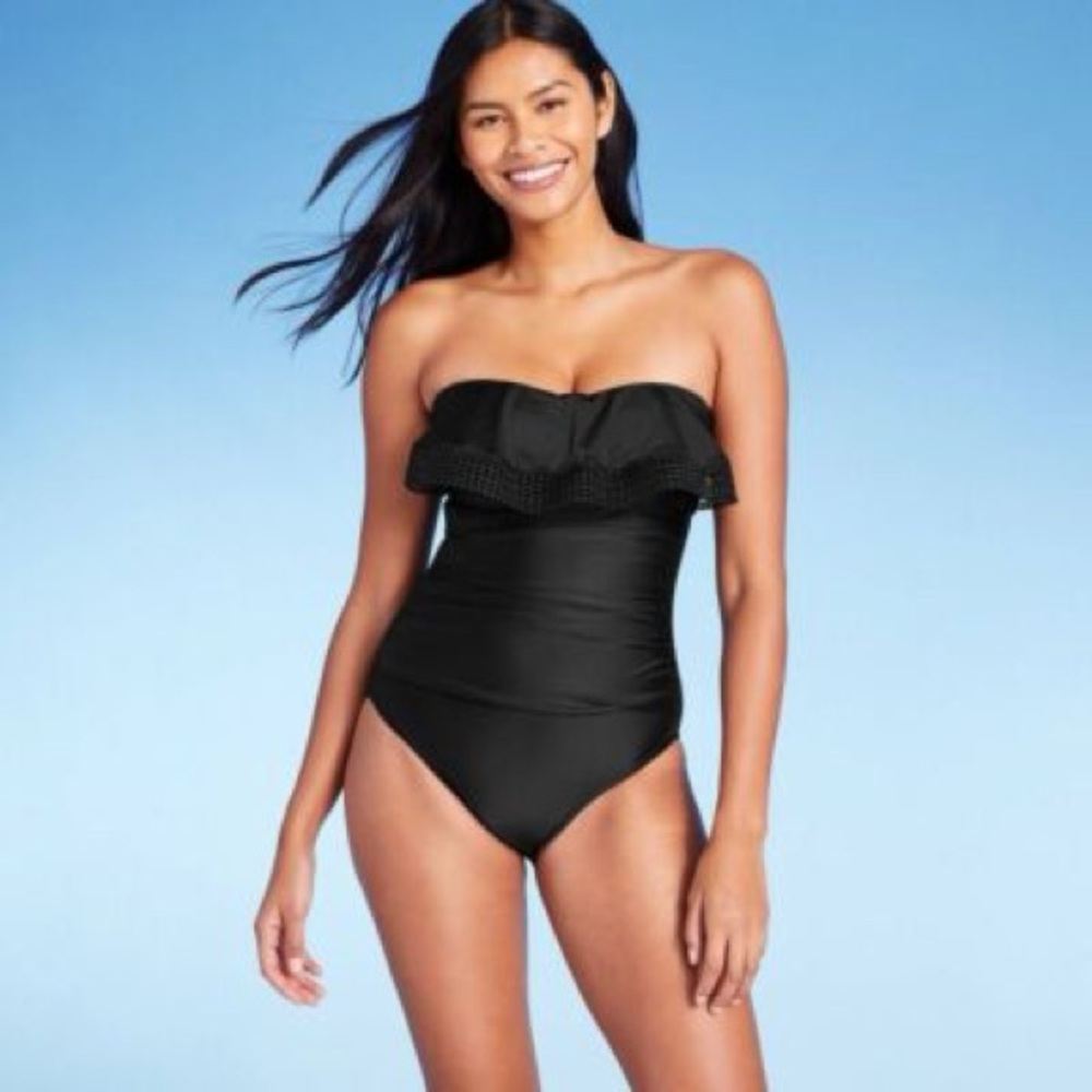 Kona Sol Black Ruffle One Piece Swimsuit